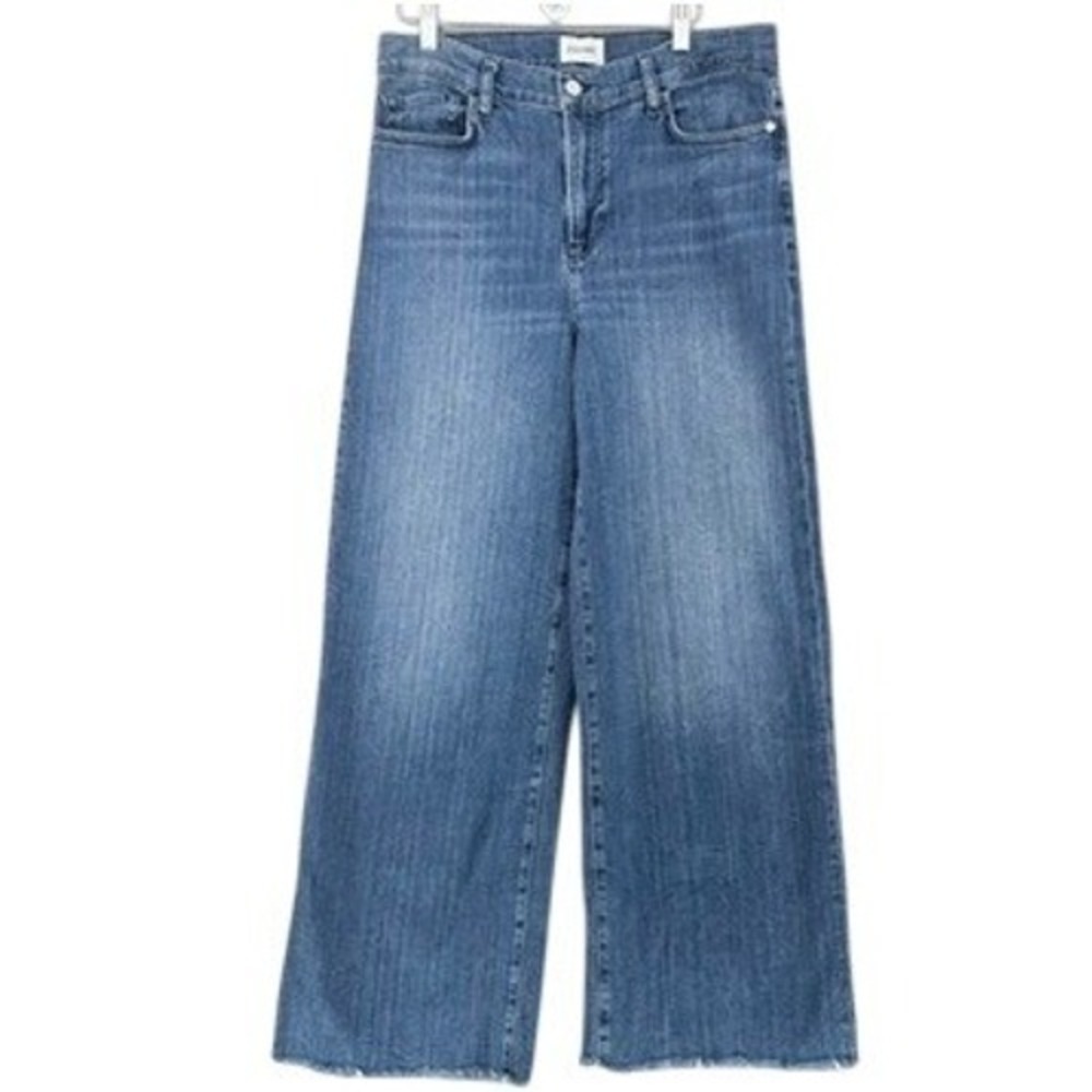 FRAME Le Slim Palazzo Wide Leg Jeans Crossing Blue Raw Hem SZ 30 (32x29) Flared